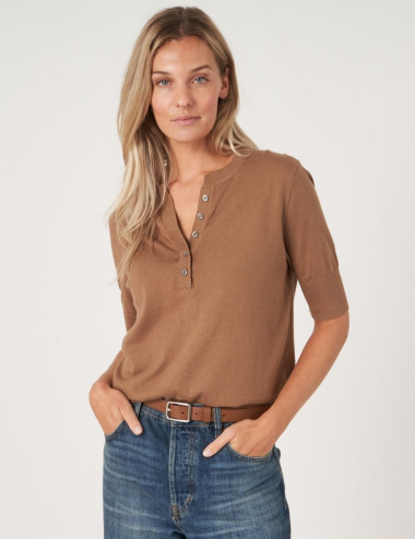 Mocca button neck pullover