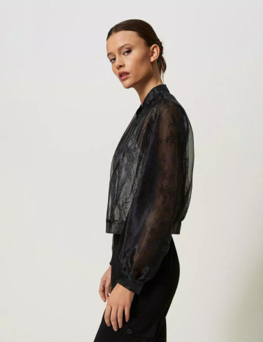 Organza and lace bomber jacket