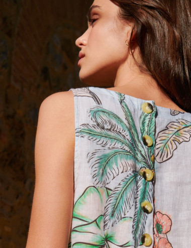 Palm print linen dress