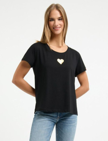 Black T-Shirt with gold heart