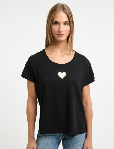 Black T-Shirt with gold heart