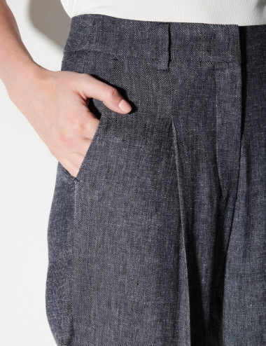 Wide-leg linen blend pants