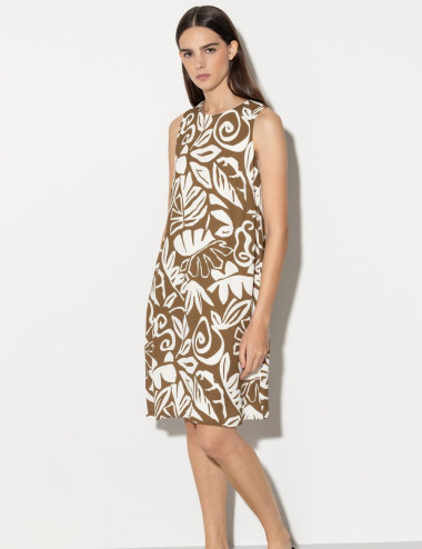 Shift dress with leaf print