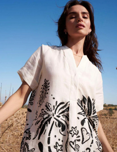 Desert print linen dress