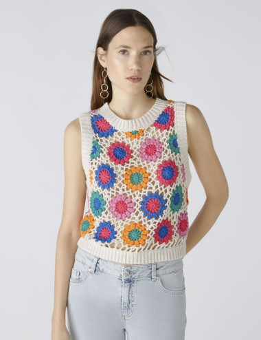 Flower embroidery tank top