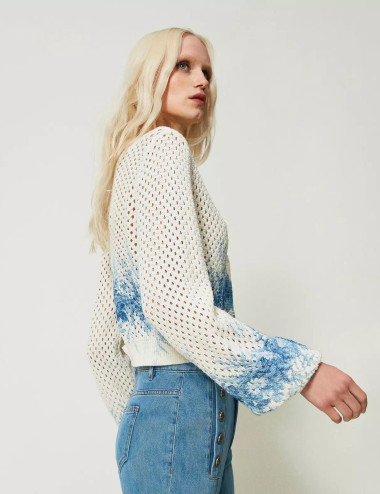 Mesh cardigan with floral...