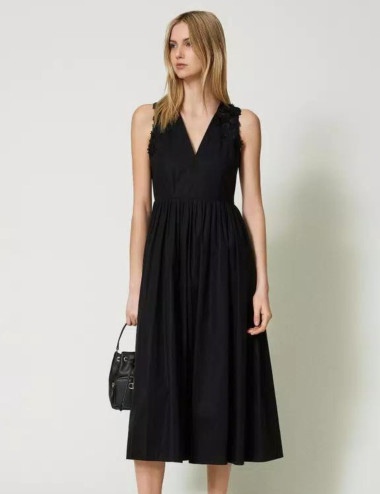 Black midi poplin dress...