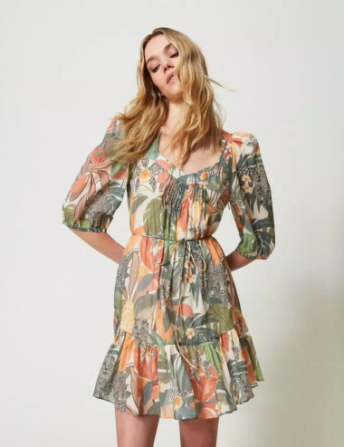 Muslin dress with jungle print