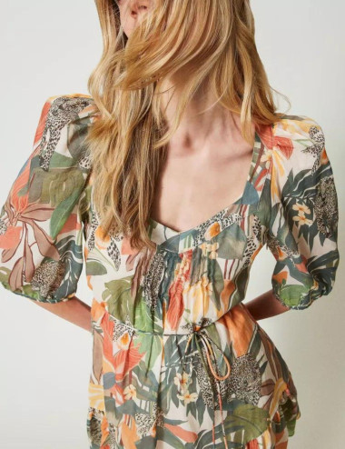 Muslin dress with jungle print
