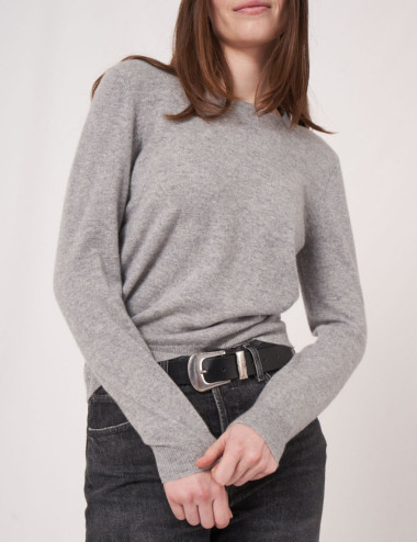 chandail gris cachemire col rond pour femme Repeat