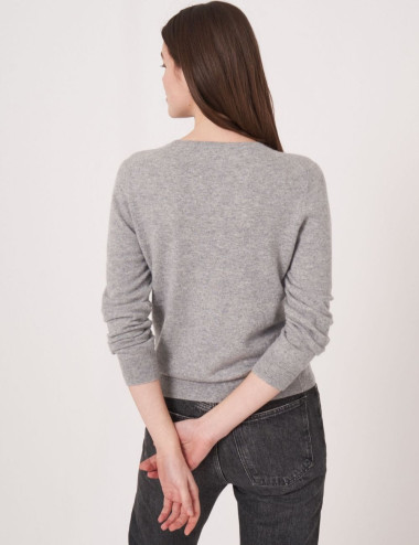 chandail gris cachemire col rond pour femme Repeat