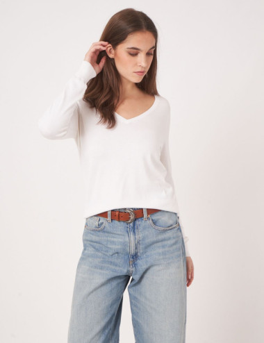 Pull basique blanc à...
