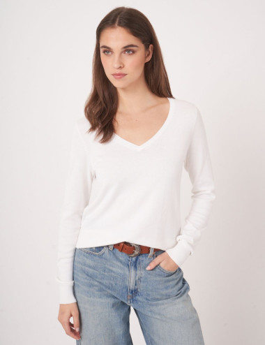 Pull basique blanc à...