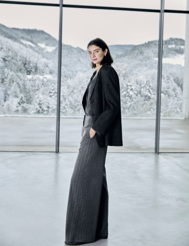 Pantalon Anais gris à fines...