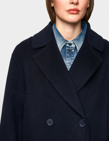 Manteau marine en laine -...