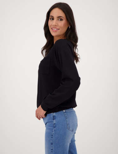 Pull noir à poche plaquée -...