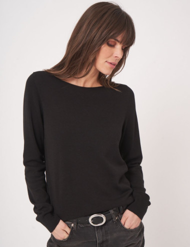 Pull basique noir à manches...