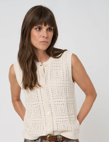 Pull sans manches ajouré...