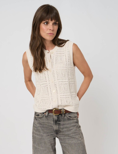 Pull sans manches ajouré...