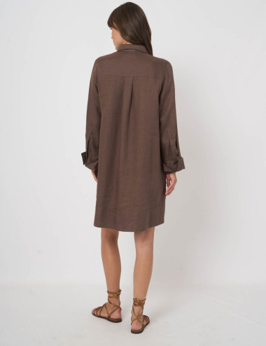 Robe chemisier en lin taupe...