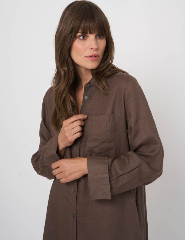 Robe chemisier en lin taupe...
