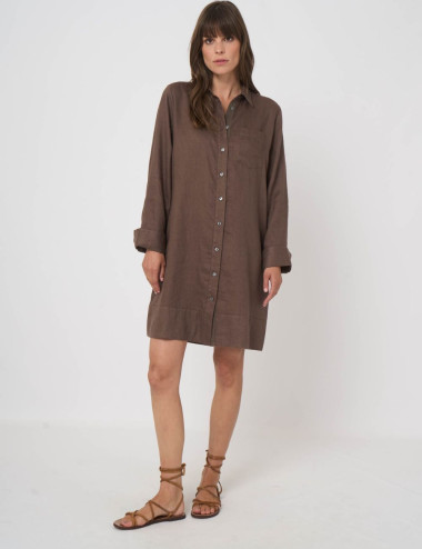 Robe chemisier en lin taupe...