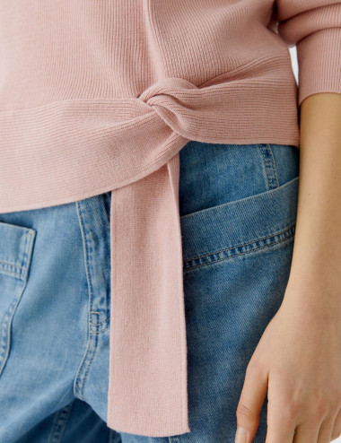 Pull rose poudré à nœud à...