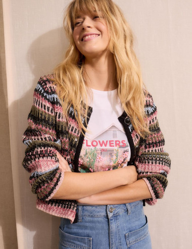 Cardigan en maille rayé...