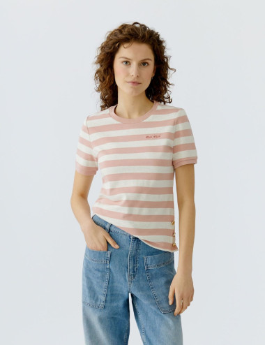 T-Shirt rayé blanc et rose...