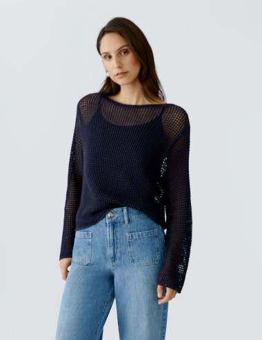 Pull à maille ajourée bleu...