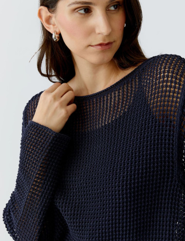 Pull à maille ajourée bleu...