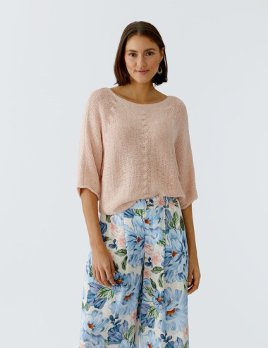Pull en tricot rose pêche -...