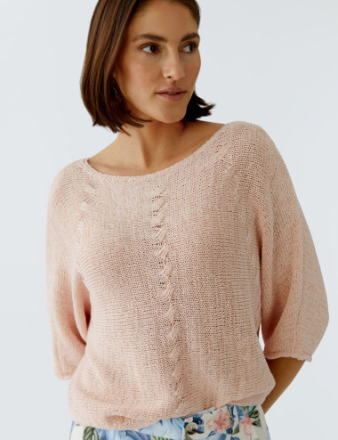 Pull en tricot rose pêche -...
