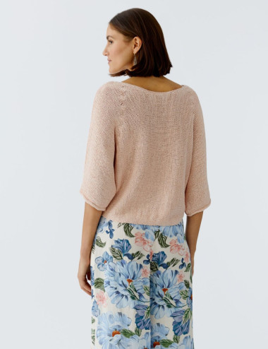 Pull en tricot rose pêche -...