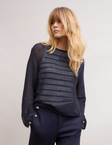 Pull à maille ajourée bleu...