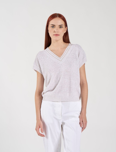 Chandail Col V grège à...