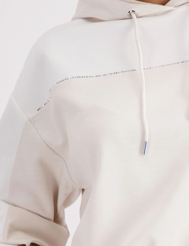 Pull à capuchon beige et...