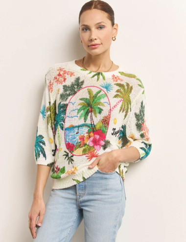Pull imprimé palmier -...