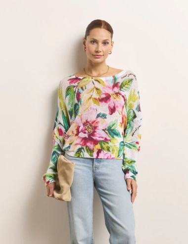 Pull texturé imprimé floral...