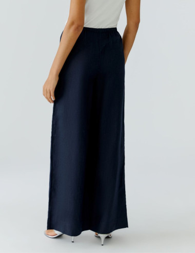 Pantalon en lin bleu foncé...
