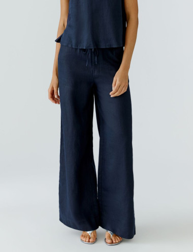 Pantalon en lin bleu foncé...