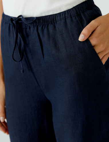 Pantalon en lin bleu foncé...