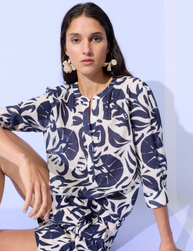 Blouse à imprimé bleu foncé...