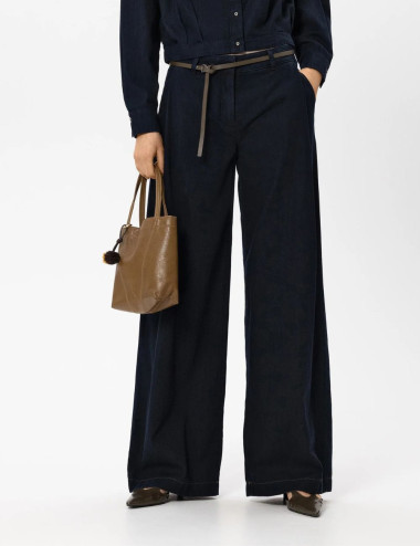 Jean large en denim foncé -...