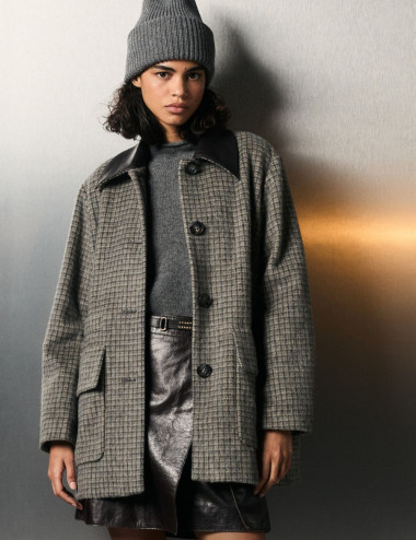 Manteau court à carreaux en...
